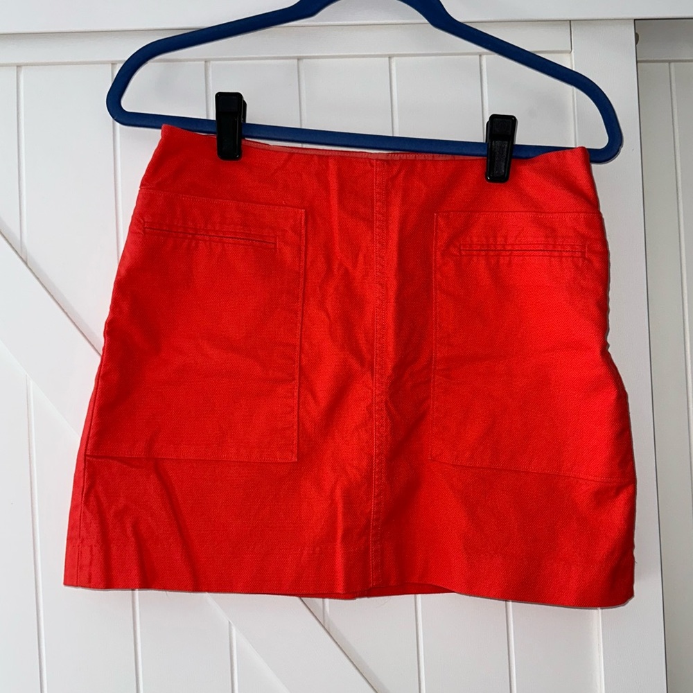 Banana Republic Coral Red Mini Skirt Size 6 Cotton Blend Side Zip Summer Skirt